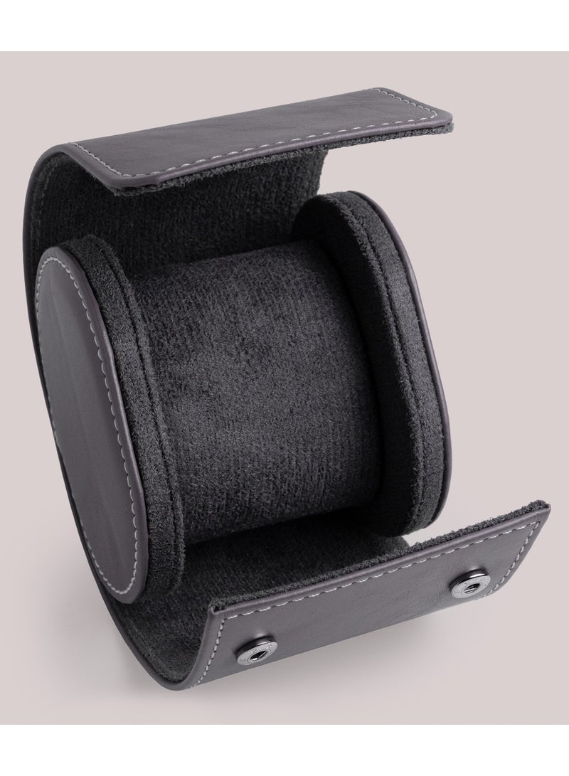 Clasico Luxury Heavy-Duty Leather Single Watch Travel Case Grey – Premium Watch Roll with Suede Interior, Secure Clip Lock & Cushioned Protection for Luxury Watches - Image 2